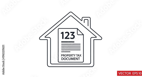 Property tax document inside a house outline, financial concept illustration.
