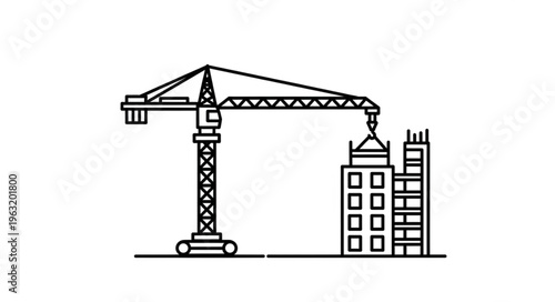 Construction crane lifting building materials for skyscraper development project.