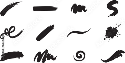 Abstract Black Ink Brush Strokes and Grunge Texture Elements