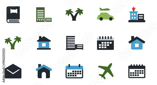 Travel icons on white background.