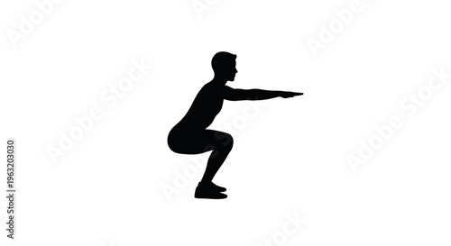 Man doing squat exercise with arms.