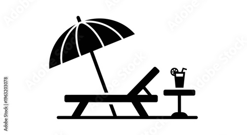 Black lounge chair with umbrella table.