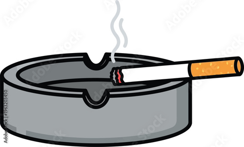 Cigarette in ashtray emitting smoke