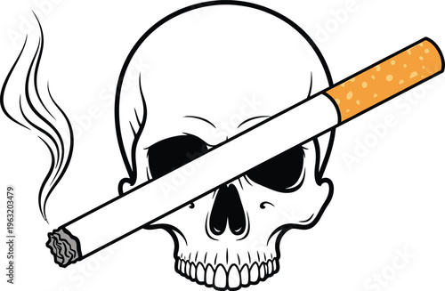 Skull holding dangerous cigarette graphic