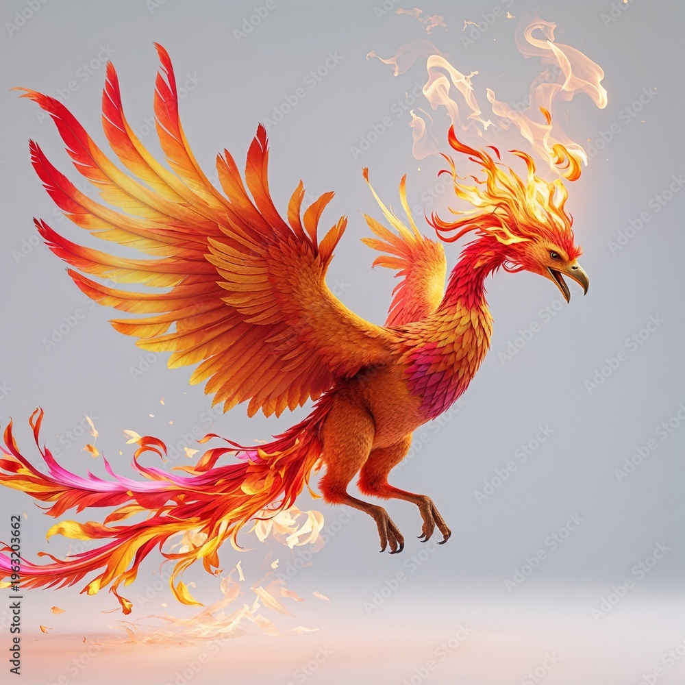 Fototapeta premium Mythical Phoenix with Burning Wings