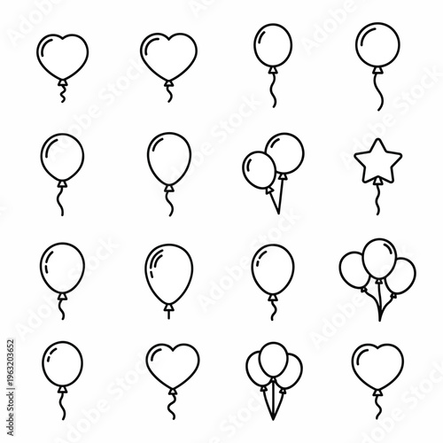 Collection of various balloons and heart shaped air balloons