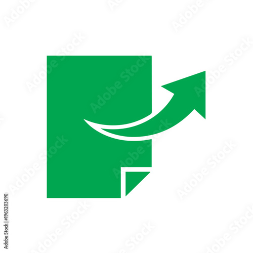 Free Download Green stylized icon depicts a document page with a curved arrow exiting to the upper right signifying successful data migration. - GFXLoad