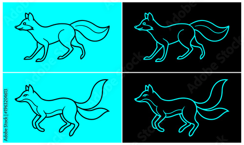 Fox silhouettes displayed with contrasting background colors and line styles for visual emphasis