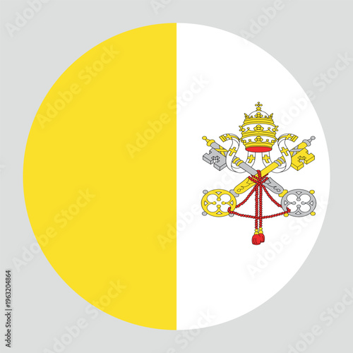Circular vector illustration of the Vatican City State flag, isolated on grey background.