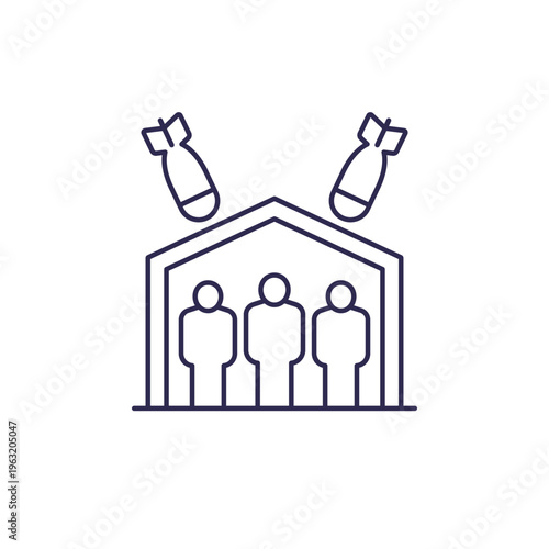 bomb shelter line icon with bunker and people