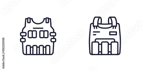 Bulletproof vest line icons on white