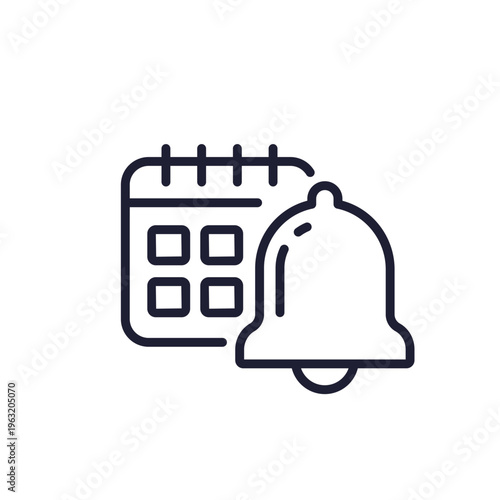 calendar and bell line icon on white