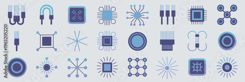Optical processor and light data icon set – Ideal for photonics research, future tech blogs, and computer science UI.