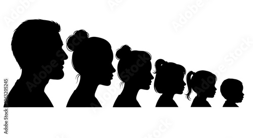 Silhouettes of a Family of Different Ages, Representing Life Stages