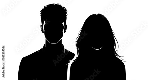 Silhouettes of a Man and Woman Facing Forward with White Background