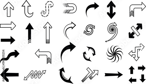 Collection of diverse arrows pointing in various directions
