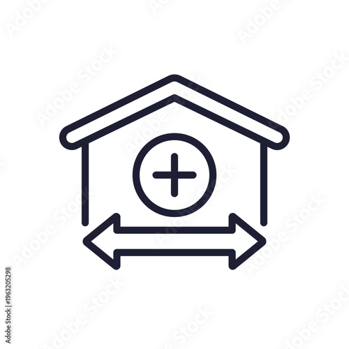 house extension line icon with a home