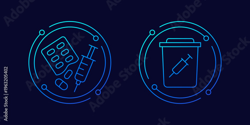 medical waste icons, linear design