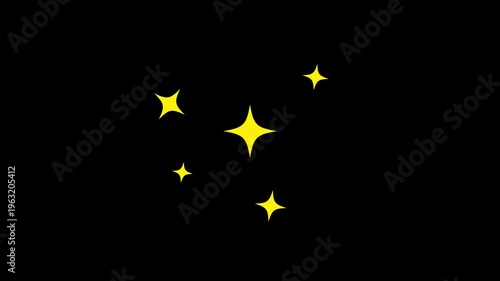 golden star blinking, twinkling Star or blinking light effect on black screen background, emoji icon with black background,