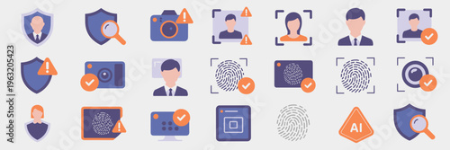 AI face detection and digital security icons – Ideal for identity protection, forensic analysis, and tech safety.