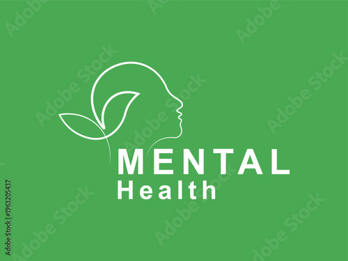 Simple mental health logo template. Vector illustration of a natural head and leaf logo design.