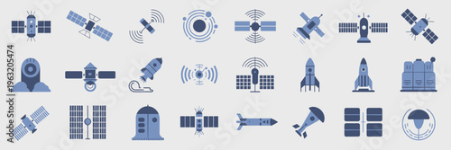 Rocket launch and orbital trajectory icons – Suitable for startup pitch decks, aerospace engineering manuals, or space tourism promotions.