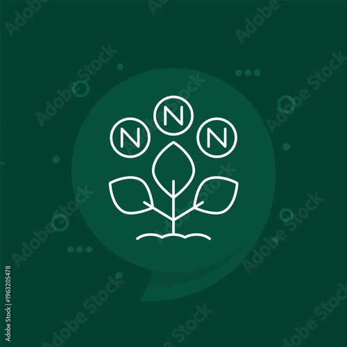 nitrogen fertilizer icon with plant, line design