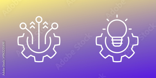 solution icons with light bulb and gears, line design