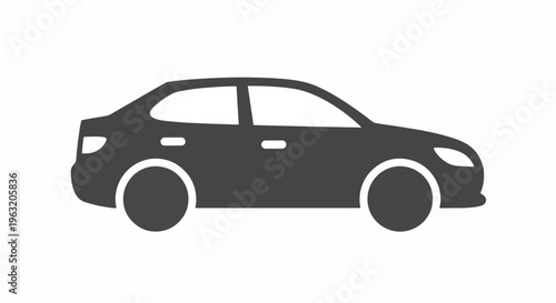Dark gray sedan car silhouette on white background