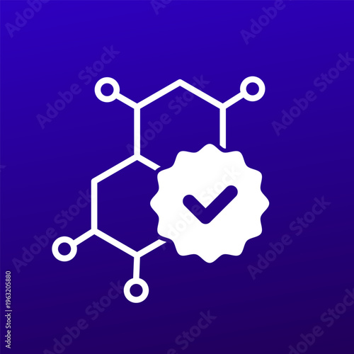 approved molecule icon with tick, vector