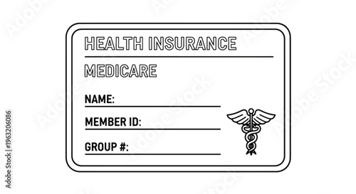 Health insurance medicare card template with caduceus symbol