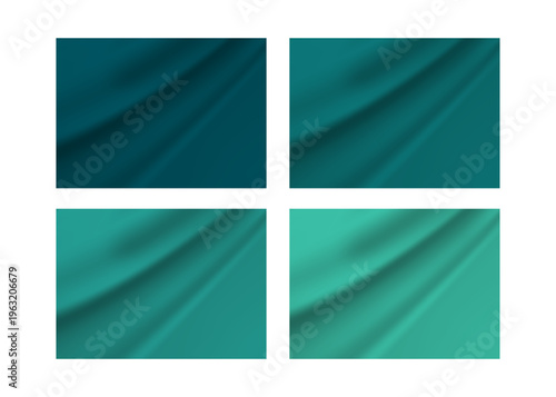 Collection of four emerald and teal fabric swatches with cascading folds, creating a rich texture for sophisticated design backgrounds, color blocking