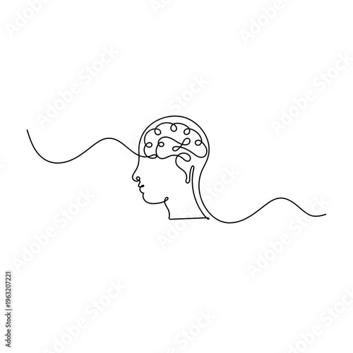 Modern line art illustration of a human brain showing intelligence and logic
