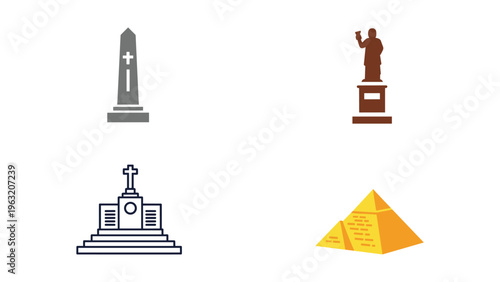 Iconic monuments and historical landmarks in simple line art designs