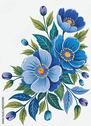 Bouquet of blue flowers on white background vector illustration