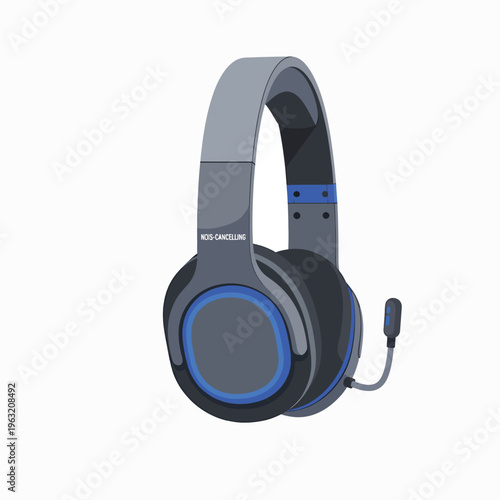 Dark gray and blue over ear wired computer headphones