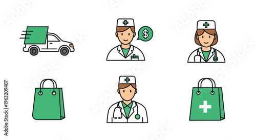 Medical professionals with shopping bags.