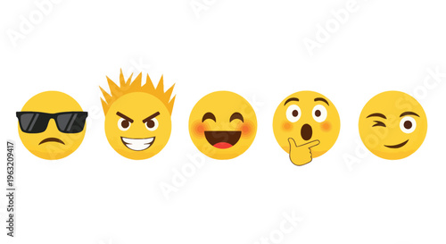 Yellow smiling face emoticon emoji icons.