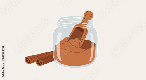 Cinnamon powder in glass jar.