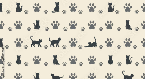 Black cats and paw prints pattern.