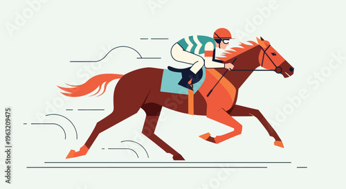 Jockey Riding Brown Horse Fast.