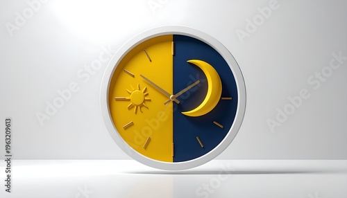 Circadian Rhythm Concept: Day and Night Cycle Clock with Sun and Moon Design