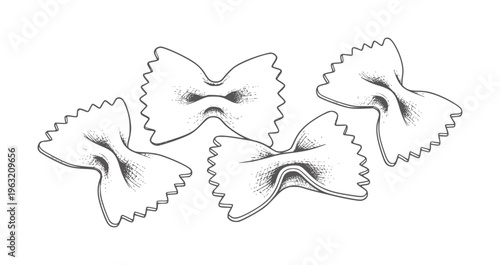 Hand drawn farfalle pasta bow tie shapes white