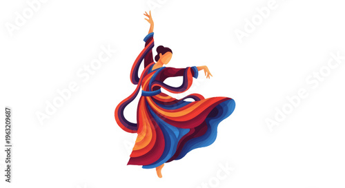Woman in colorful dress dancing solo.