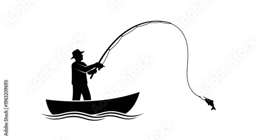 Man in a boat fishing rod.