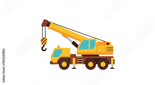 Yellow Construction Crane Truck Vehicle.