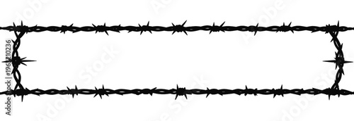 thin barbed wire rectangular frame silhouette with sharp spikes minimal rustic border design