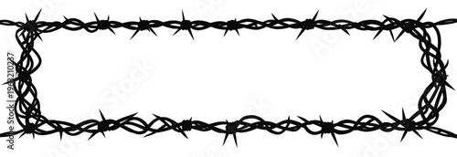 thick barbed wire rectangular frame silhouette with sharp thorns bold rustic border design