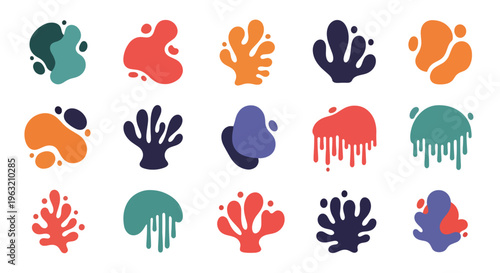 Colorful abstract shapes resembling coral or cells on white background