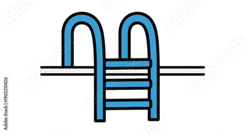 Swimming pool ladder with railings and steps in water